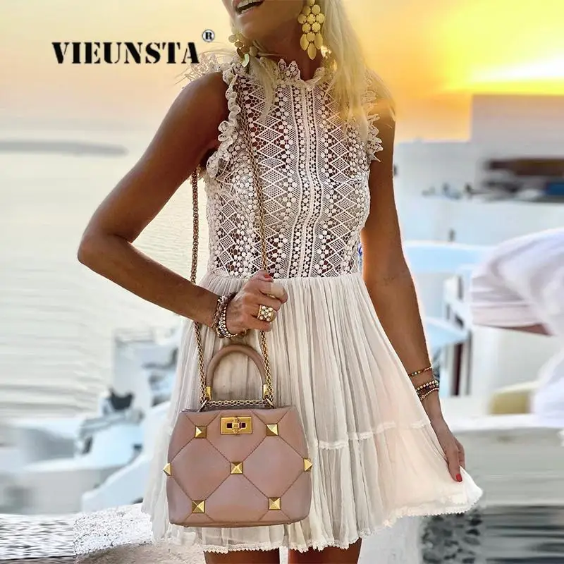 Summer Hollow Out Patchwork Holiday Boho Dress Fashion Sleeveless Lace Patchwork Mini Dress Women Temperament White Party Dress
Summer Hollow Out Patchwork Holiday Boho Dress Fashion Sleeveless Lace Patchwork Mini Dress Women Temperament White Party Dress