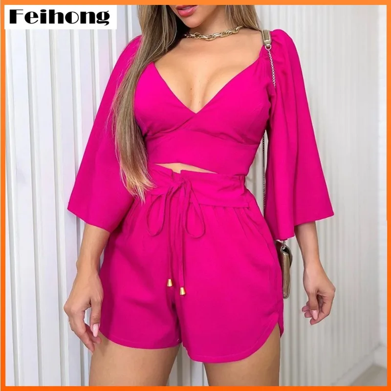2023 Spring New Arrival Women's Sexy V-Neck Topless Backless Bell Sleeve Shirt High Waist Shorts Fashion Casual Suit
2023 Spring New Arrival Women's Sexy V-Neck Topless Backless Bell Sleeve Shirt High Waist Shorts Fashion Casual Suit