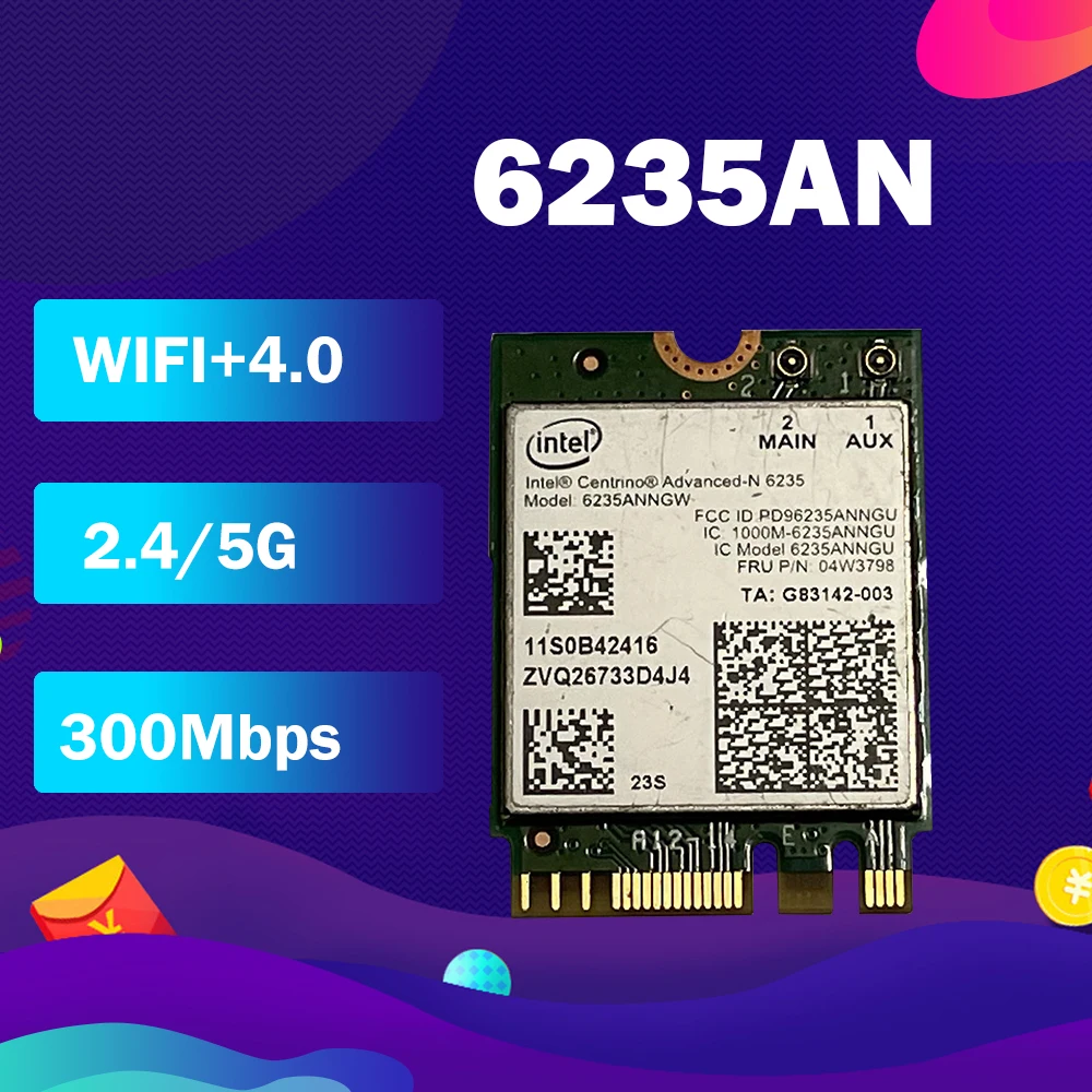 Wireless Card For 6235ANNGW For Intel 6235 NGFF 2.4/5G Bluetooth 4.0 04W3798 Card for T431SP T431SP X230S
Wireless Card For 6235ANNGW For Intel 6235 NGFF 2.4/5G Bluetooth 4.0 04W3798 Card for T431SP T431SP X230S