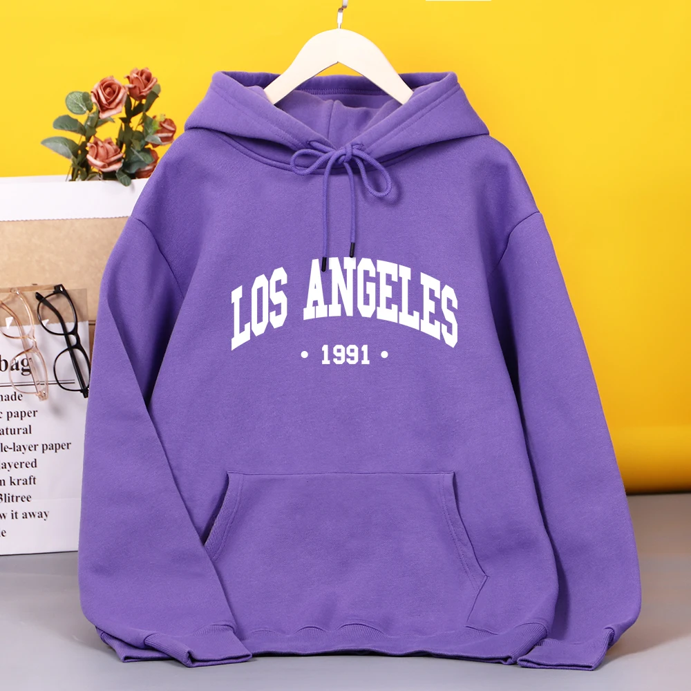 

Los Angels 1991 USA City Letter Printed Hoody Women's Harajuku Simplicity Hooded Fashion Pocket hoodies Fleece Casual Clothing