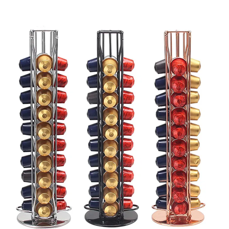 

Practical Rotatable Coffee Capsule Holder Tower Stand 40 Nespresso Capsules Storage Metal Storage Shelves Coffee Pod Rack