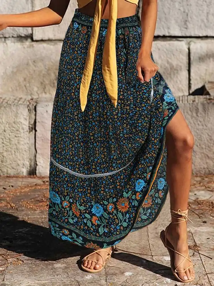 ZANZEA Women Bohemian Skirt 2022 Summer Patchwork Print Maxi Skirt Casual Elastic Waist Skirts Ladies Bandage Bottom Oversized 1 
ZANZEA Women Bohemian Skirt 2022 Summer Patchwork Print Maxi Skirt Casual Elastic Waist Skirts Ladies Bandage Bottom Oversized 1