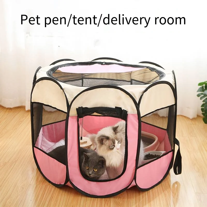 

2022 New Foldable Cat Delivery Room Fence Pet Octagonal Cage Oxford Cloth Transparent Breathable Kennel Cat Litter Nursing Room