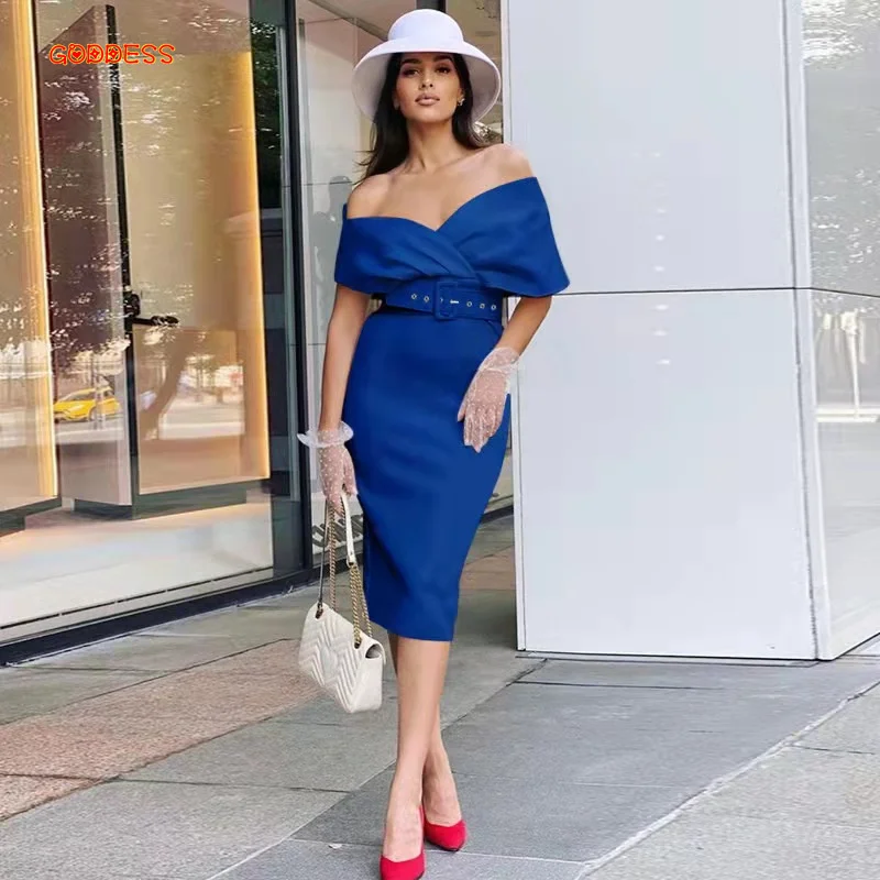 GODDESS Spring/Summer Ladies Off Shoulder Sexy Glamour Solid Color Dress Elegant Slim Dress Office Women With Belt 
GODDESS Spring/Summer Ladies Off Shoulder Sexy Glamour Solid Color Dress Elegant Slim Dress Office Women With Belt