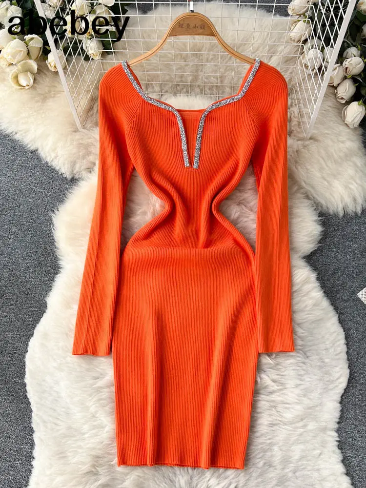 Retro Slim Bodycon Knitted Dress Temperamant Long Sleeve bodycon Sweater Dress Square Collar Women Winter Short Dress
Retro Slim Bodycon Knitted Dress Temperamant Long Sleeve bodycon Sweater Dress Square Collar Women Winter Short Dress