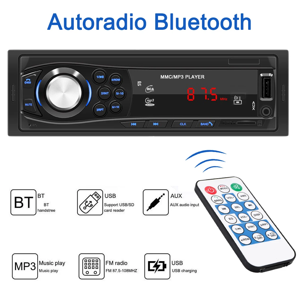 Bluetooth Auto FM Stereo Audio Radio 12V Car MP3 Player 1Din USB/SD/AUX-IN Control
Bluetooth Auto FM Stereo Audio Radio 12V Car MP3 Player 1Din USB/SD/AUX-IN Control