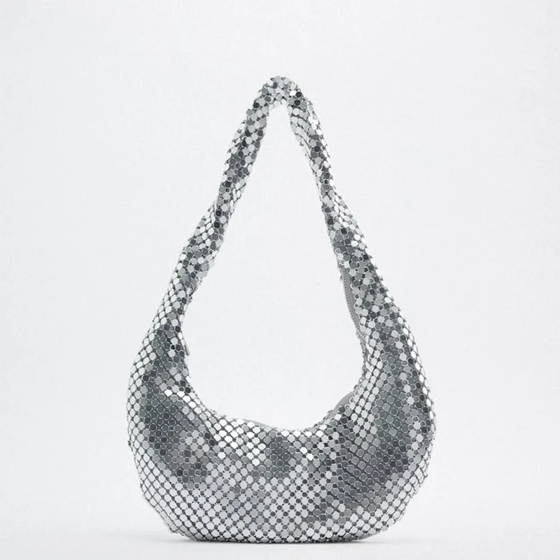 Autumn Silver Metal Mesh Shoulder Bag Women Sequin Crescent Bag Zipper Armpit Bag 2022 New High Quality Women Purse and Handbags
Autumn Silver Metal Mesh Shoulder Bag Women Sequin Crescent Bag Zipper Armpit Bag 2022 New High Quality Women Purse and Handbags