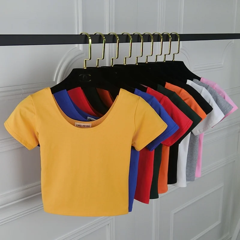 Women U neck Sexy Crop Top Ladies Short Sleeve T Shirt Tee Basic Stretch T-shirts Women Harajuku Slim Top For Women Clothing New
Women U neck Sexy Crop Top Ladies Short Sleeve T Shirt Tee Basic Stretch T-shirts Women Harajuku Slim Top For Women Clothing New