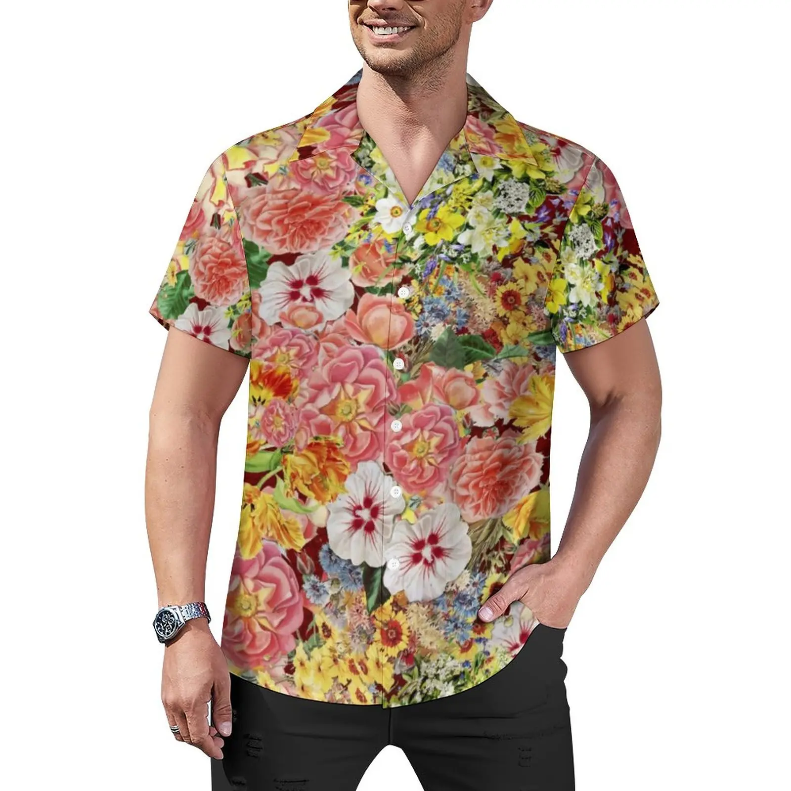 

Sevilla Floral Casual Shirt Botanical Flowers Print Beach Loose Shirt Hawaiian Trendy Blouses Short Sleeve Graphic Oversize Tops