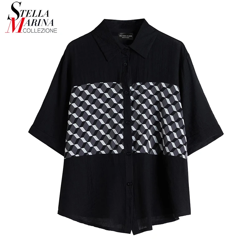 New Woman Black White Printed Half Sleeve Casual Large Size Loose Fit Blouses Geometrical Printed Oversized Shirts Style JKK013
New Woman Black White Printed Half Sleeve Casual Large Size Loose Fit Blouses Geometrical Printed Oversized Shirts Style JKK013