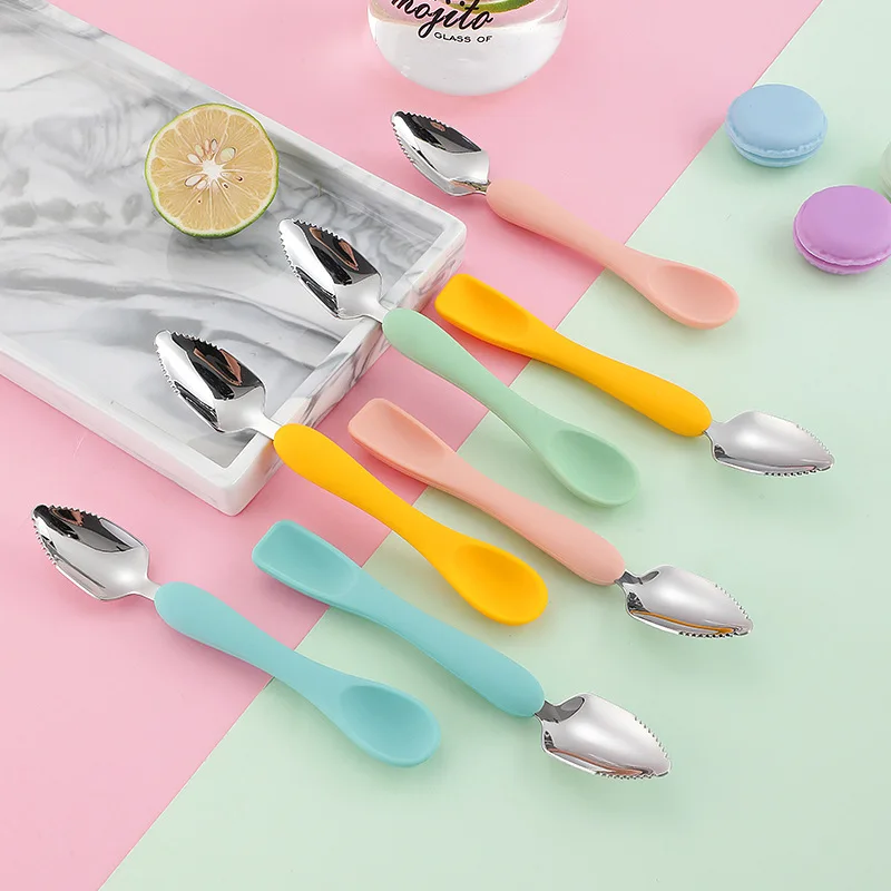 Silicone Dual Use Solid Food Feeding Spoons 304 Stainless Steel Infant Food Supplement Children's Fruit Mud Soft Spoon Utensils
Silicone Dual Use Solid Food Feeding Spoons 304 Stainless Steel Infant Food Supplement Children's Fruit Mud Soft Spoon Utensils