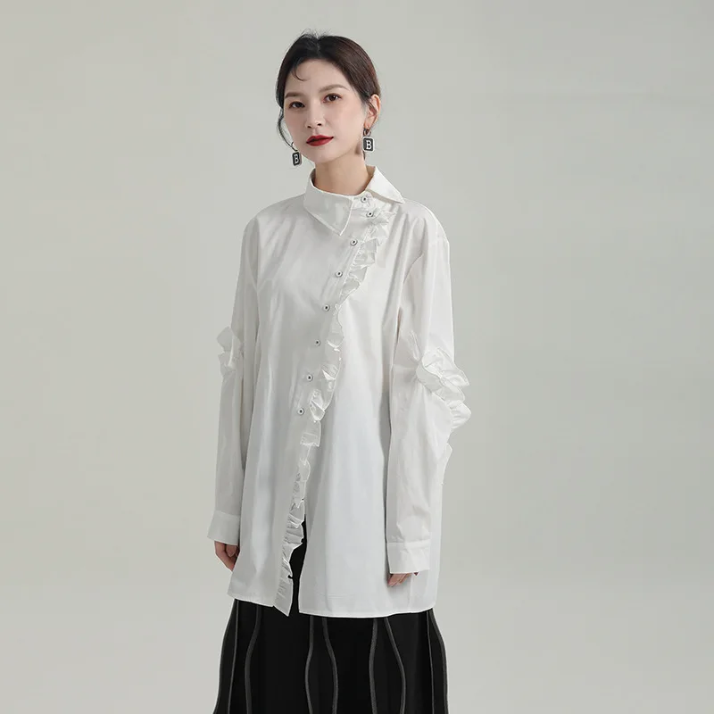 Y2K 2023 Autumn New Women Ruffle Edge Long Sleeve Shirt Chinese Asymmetric Collar Mid Length Elegant White Shirt
Y2K 2023 Autumn New Women Ruffle Edge Long Sleeve Shirt Chinese Asymmetric Collar Mid Length Elegant White Shirt