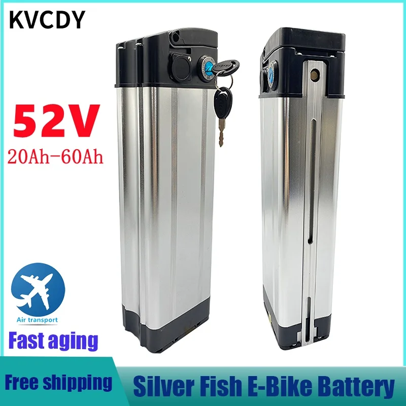 52V 20ah 30ah 40ah 50ah 60ah Silver fish style Electric Bike battery 52V lithium battery with Aluminum case anti-theft lock
52V 20ah 30ah 40ah 50ah 60ah Silver fish style Electric Bike battery 52V lithium battery with Aluminum case anti-theft lock