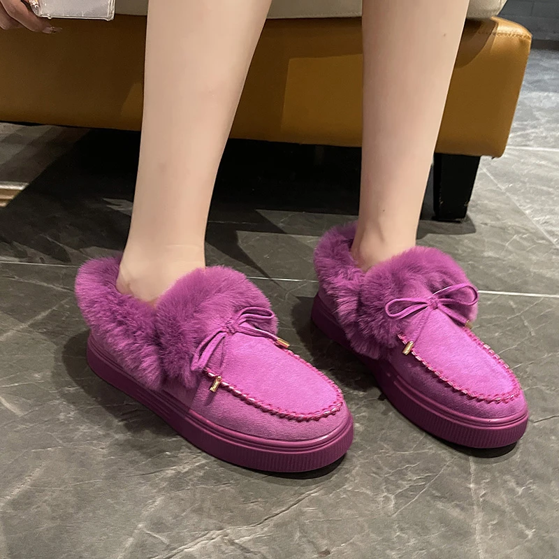 

Furry Snow Boots Women Ankle Boots Platforms Casual Slip-on Flat Shoes Comfortable Plus Size Free Shipping and Low Price Purple