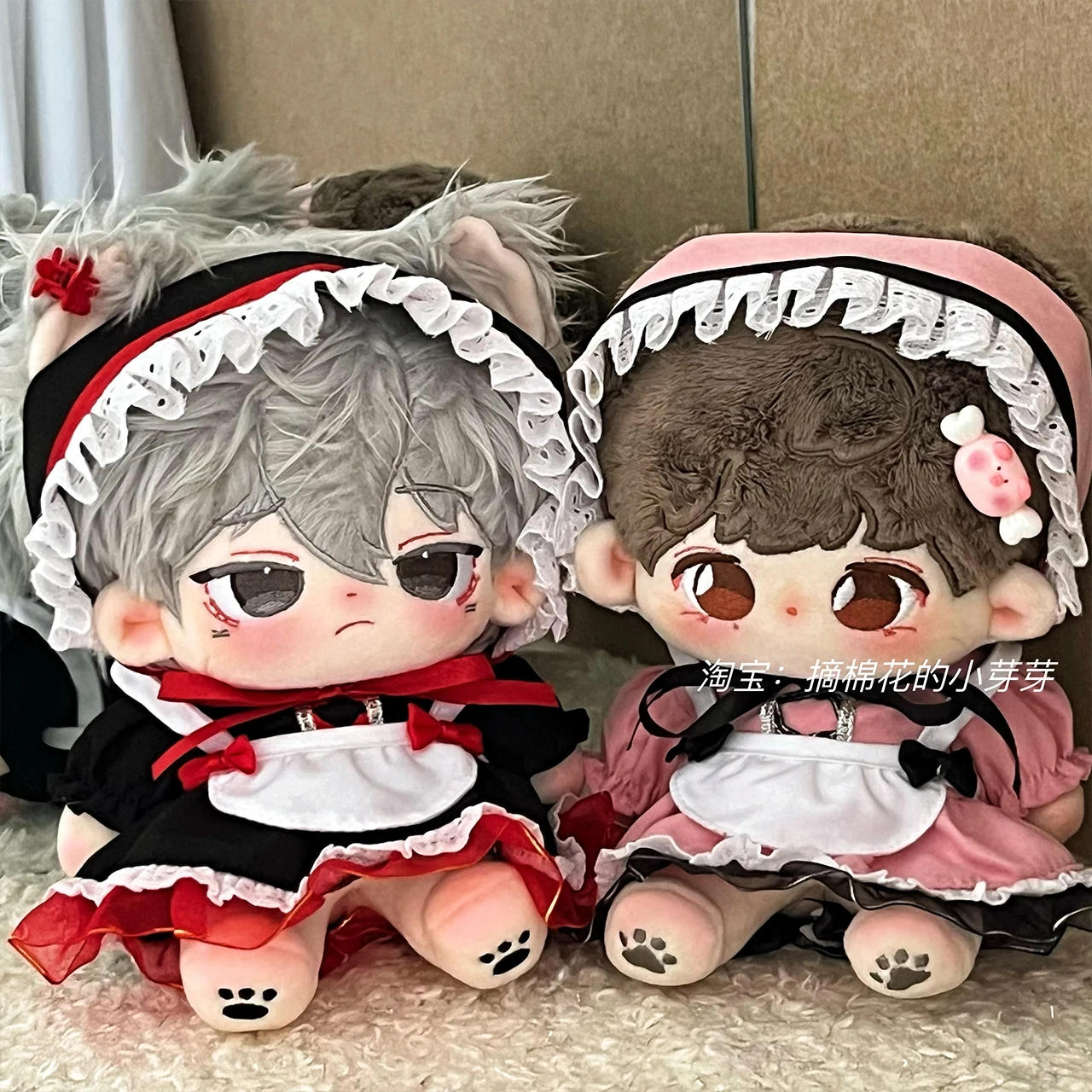 

20cm Black Pink Maid Uniform Suit No Attributes Plush Cotton Doll Cute Sweet Clothes Dress With Hairband Costume Birthday Gift