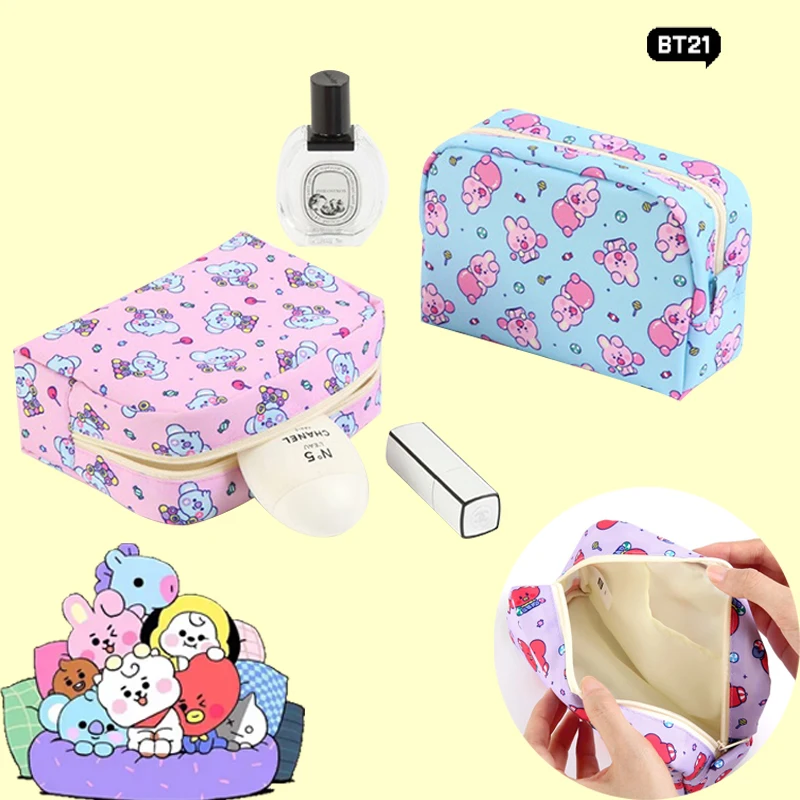 

Kawaii Bt21 Cosmetic Bag Cute Cartoon Series Bangtan Boys Portable Storage Wash Pack Girls Coin Purse Lovely Candy Color Wallet