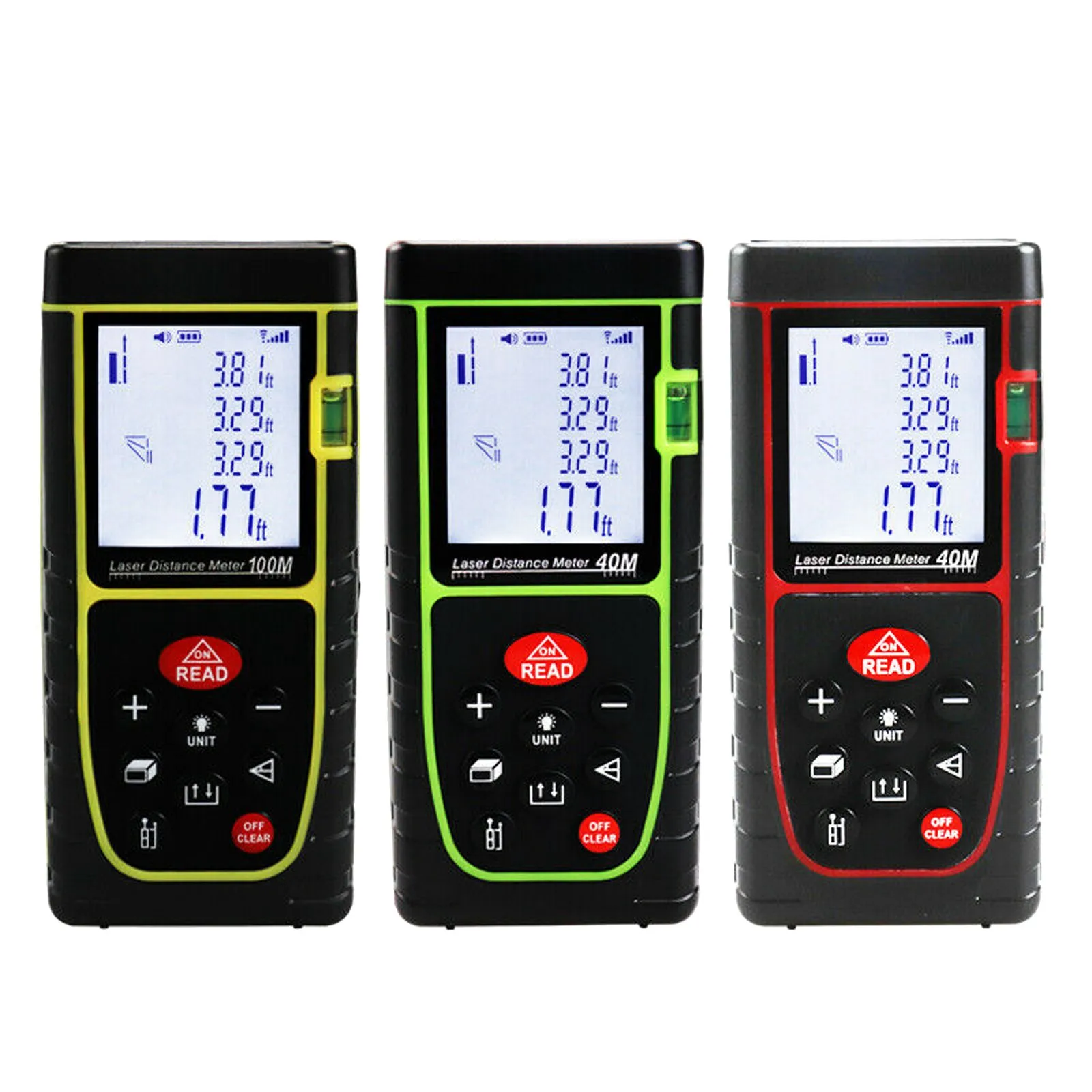 LCD Digital Laser Distance Meter M/In/Ft Tape Range Finder Measure Tool 40/100m Measurement of Area/Length/Volume 2*1.5V
LCD Digital Laser Distance Meter M/In/Ft Tape Range Finder Measure Tool 40/100m Measurement of Area/Length/Volume 2*1.5V
