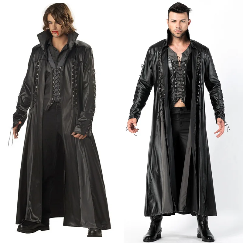 

Halloween Deluxe Man Medieval Vampire Count PU Leather Fantasia Fancy Dress High Quality Costume