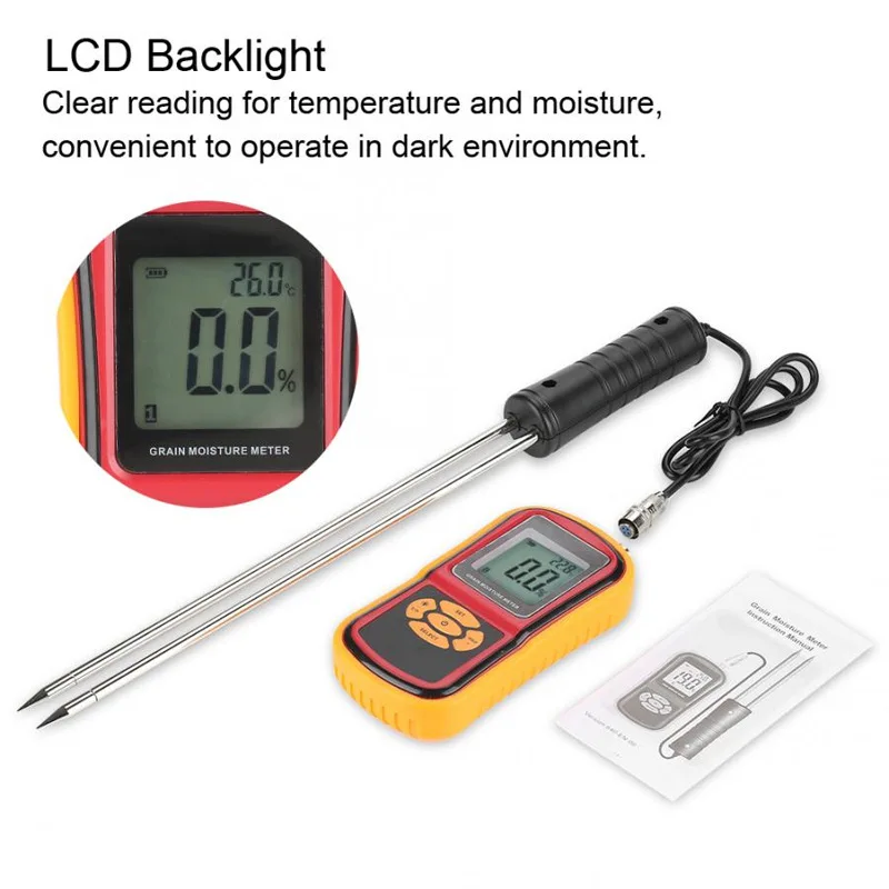LCD Digital Grain Moisture Meter for Tobacco Seeds Grain Corn Rapeseed Coffee Rice Wheat Barley Moisture Analyzer Detector GM640
LCD Digital Grain Moisture Meter for Tobacco Seeds Grain Corn Rapeseed Coffee Rice Wheat Barley Moisture Analyzer Detector GM640