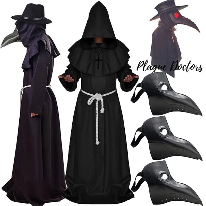 Halloween Medieval Hooded Robe Plague Doctor Costume Mask Hat For Men Monk Cosplay Steampunk Priest Horror Wizard Cloak Cape
Halloween Medieval Hooded Robe Plague Doctor Costume Mask Hat For Men Monk Cosplay Steampunk Priest Horror Wizard Cloak Cape