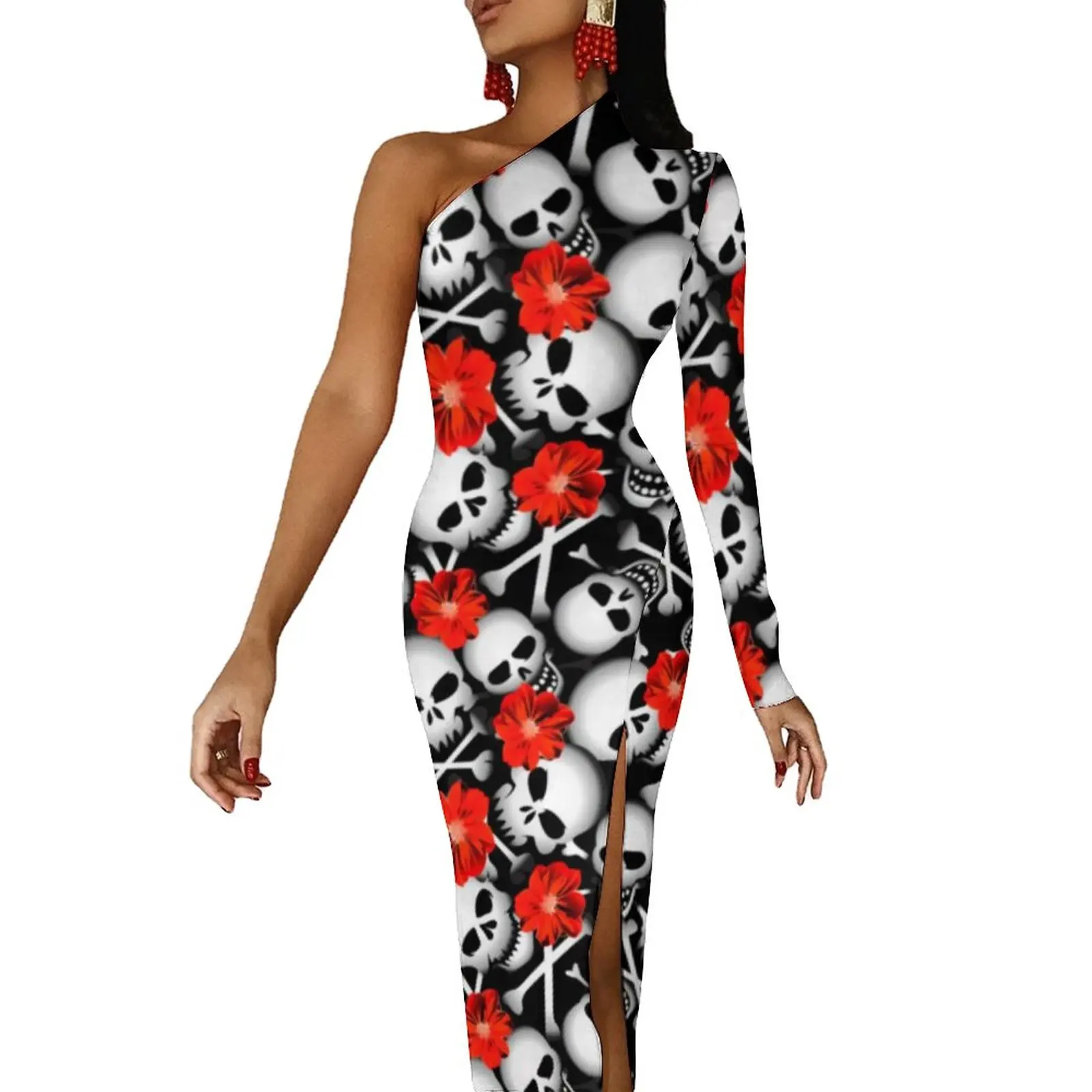 Sugar Skull Bodycon Dress Female Red Flowers Print Modern Maxi Dress One Shoulder Aesthetic Design Dresses Birthday Gift
Sugar Skull Bodycon Dress Female Red Flowers Print Modern Maxi Dress One Shoulder Aesthetic Design Dresses Birthday Gift