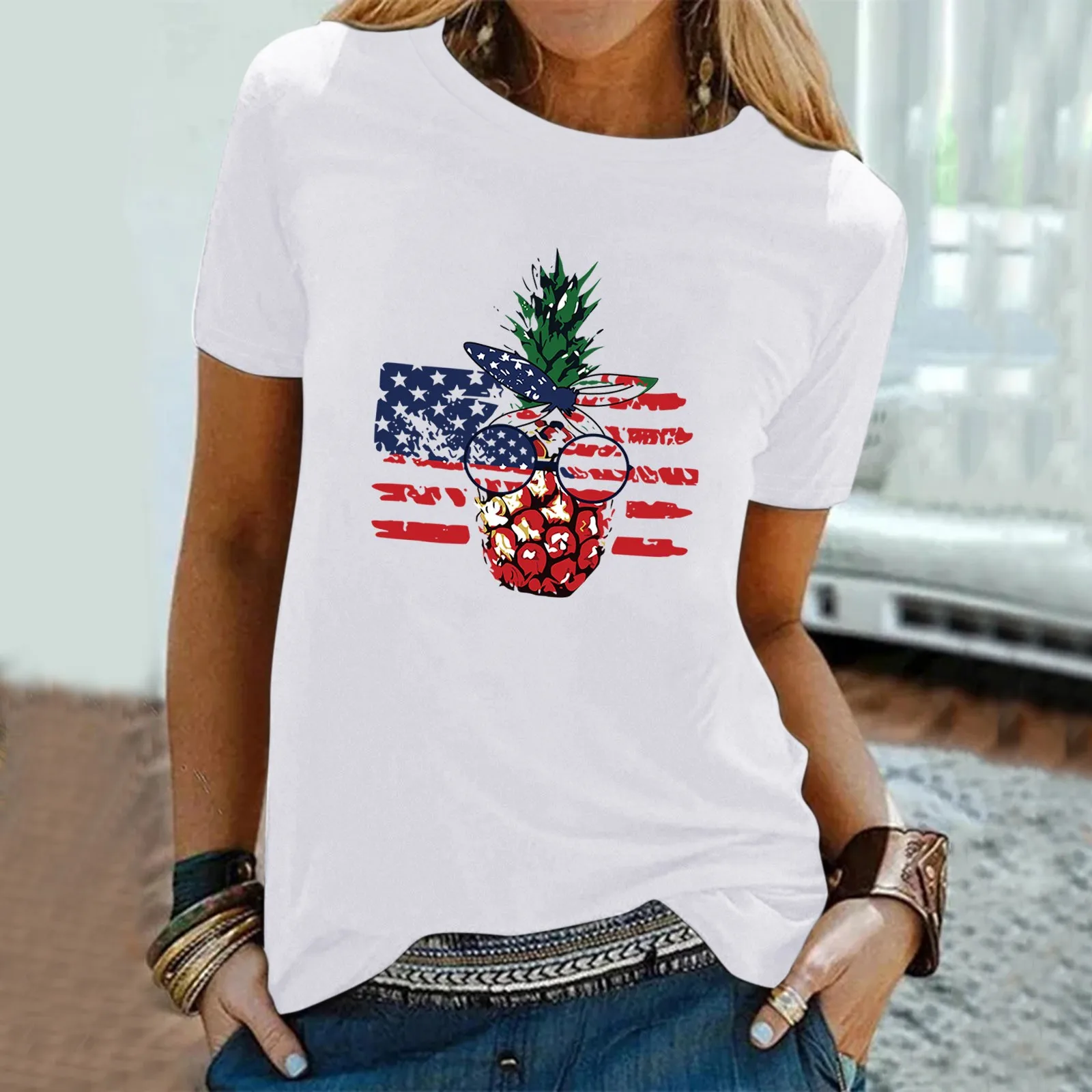 Neck Shirt Short Independence Casual Top T Sleeve Day Womens Printed Round Shirt Shirts Loose Women's Heat Gear Long Sleeve
Neck Shirt Short Independence Casual Top T Sleeve Day Womens Printed Round Shirt Shirts Loose Women's Heat Gear Long Sleeve