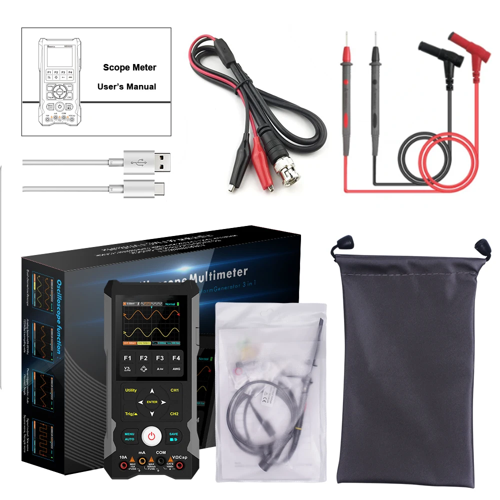 ET202D 3in1 Oscilloscope Multimeter Signal Source Dual Channel 250MSa/s Sampling Rate Handheld Oscilloscopes for Electronic Test
ET202D 3in1 Oscilloscope Multimeter Signal Source Dual Channel 250MSa/s Sampling Rate Handheld Oscilloscopes for Electronic Test