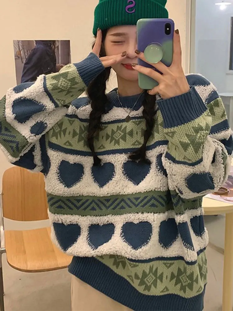 Autumn Knitted Jacquard Love Women's Sweater Y2K 2023 Kint Long Sleeve Pullovers FemaleWinter Fashion Sweet Korean Lady Jumpers
Autumn Knitted Jacquard Love Women's Sweater Y2K 2023 Kint Long Sleeve Pullovers FemaleWinter Fashion Sweet Korean Lady Jumpers