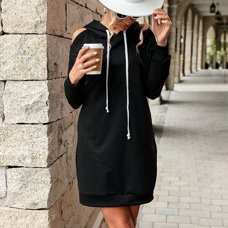 2022 autumn and winter women's clothing European and American hooded skirt off shoulder long sleeve solid color loose dress
2022 autumn and winter women's clothing European and American hooded skirt off shoulder long sleeve solid color loose dress