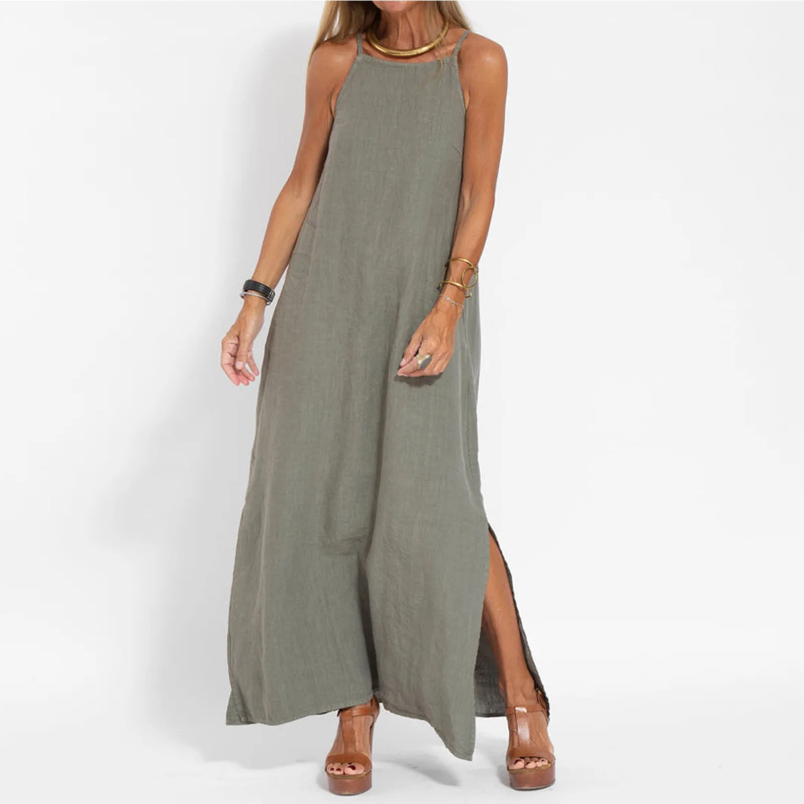 Elegant Sling Dress Vintage Spaghetti Strap Solid Color Chic Daily Long Dress Women Loose Sleeveless Dress Casual Clothing Daily
Elegant Sling Dress Vintage Spaghetti Strap Solid Color Chic Daily Long Dress Women Loose Sleeveless Dress Casual Clothing Daily