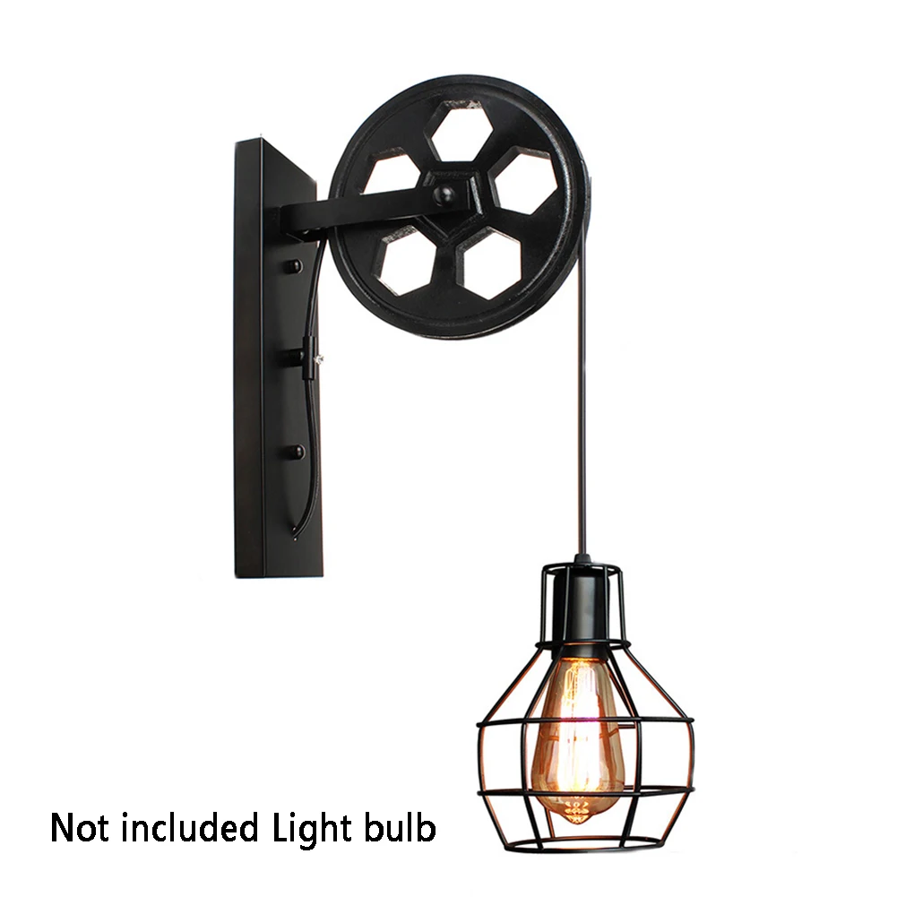 

Wall Lamp Lifting Pulley Retro Industrial Living Room Lantern Fixtures Home Sconce Light Rustic Cafe E27 Corridor Iron Loft