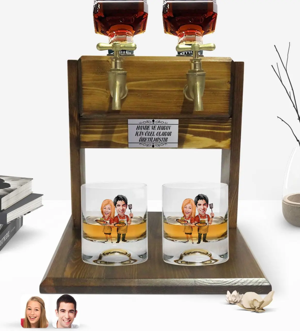 Personalized Colorful Printed Valentine Caricature Of Dual Whisky cup And Double Tap Natural Wooden Whiskey Standı-57
Personalized Colorful Printed Valentine Caricature Of Dual Whisky cup And Double Tap Natural Wooden Whiskey Standı-57
