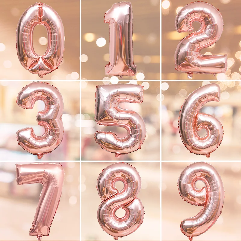 

32inch Number Aluminum Foil Balloons Rose Gold Silver Digit Figure Balloon Child Adult Birthday Wedding Decor Party Supplies