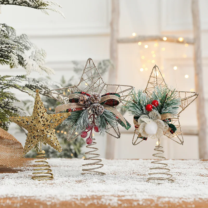 

Полая пентаграмма с изображением топа рождественской елки и пятиконечной звезды золотистые трехмерные украшения для рождественской елки