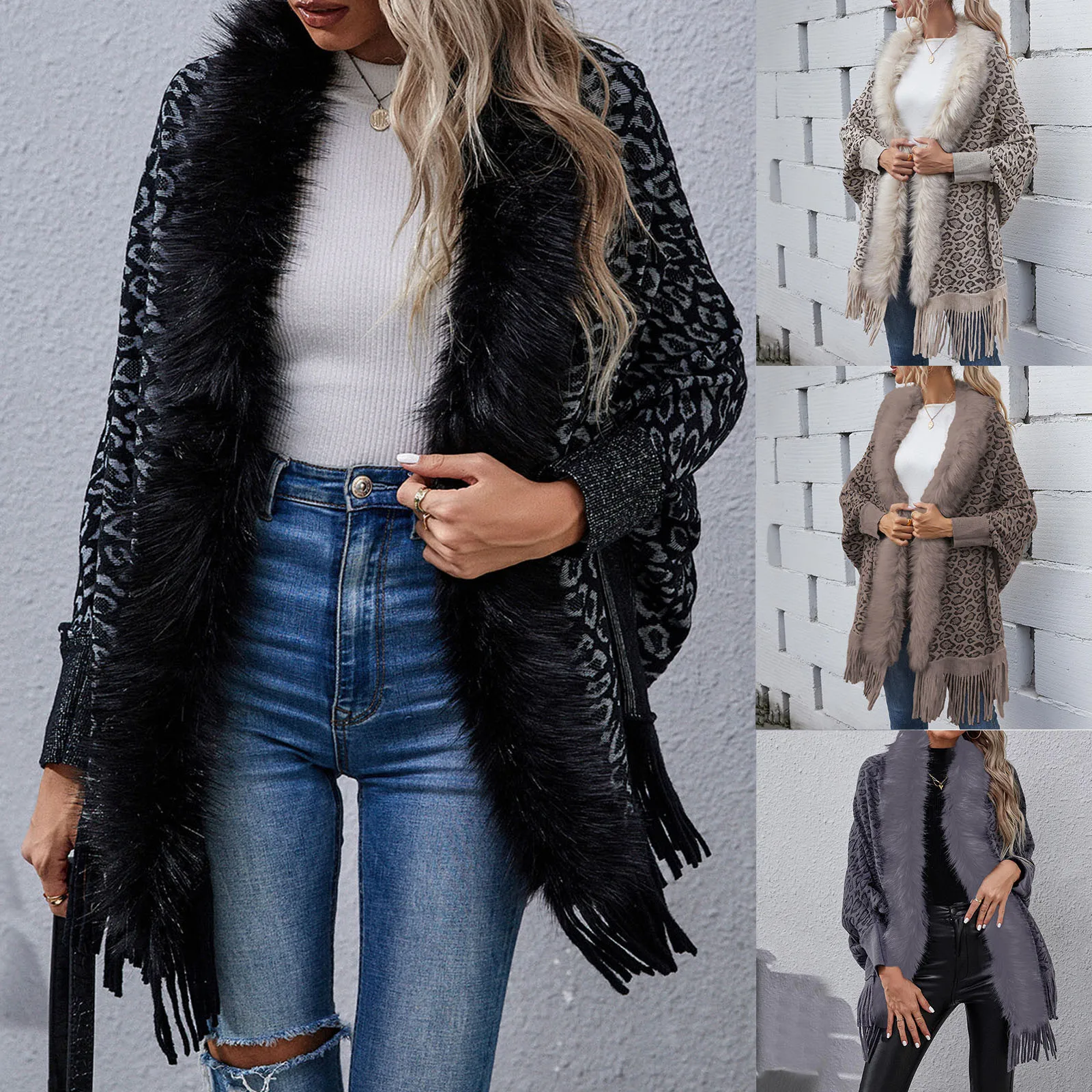 Winter Cardigan Sweaters for Women Womens Houndstooth Print Fluff Collar Cloak Knitted Capes Shawl Tassel She And Sky Sweater
Winter Cardigan Sweaters for Women Womens Houndstooth Print Fluff Collar Cloak Knitted Capes Shawl Tassel She And Sky Sweater