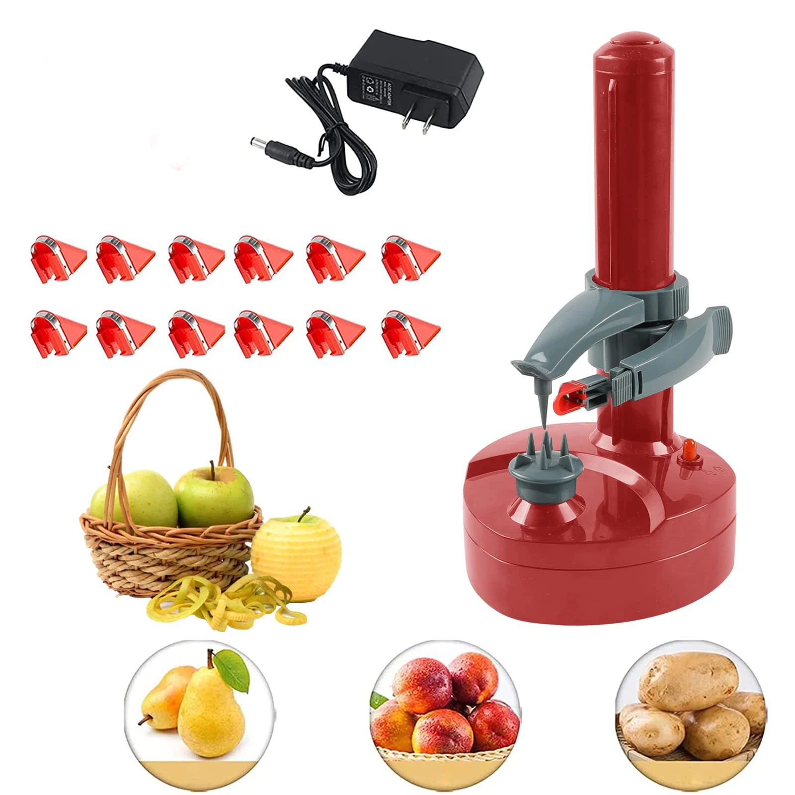 

Electric Potato Peeler Automatic Apple Peeler for Fruits and Vegetables with 12 Replacement Blades, Peeling Tool Cutter