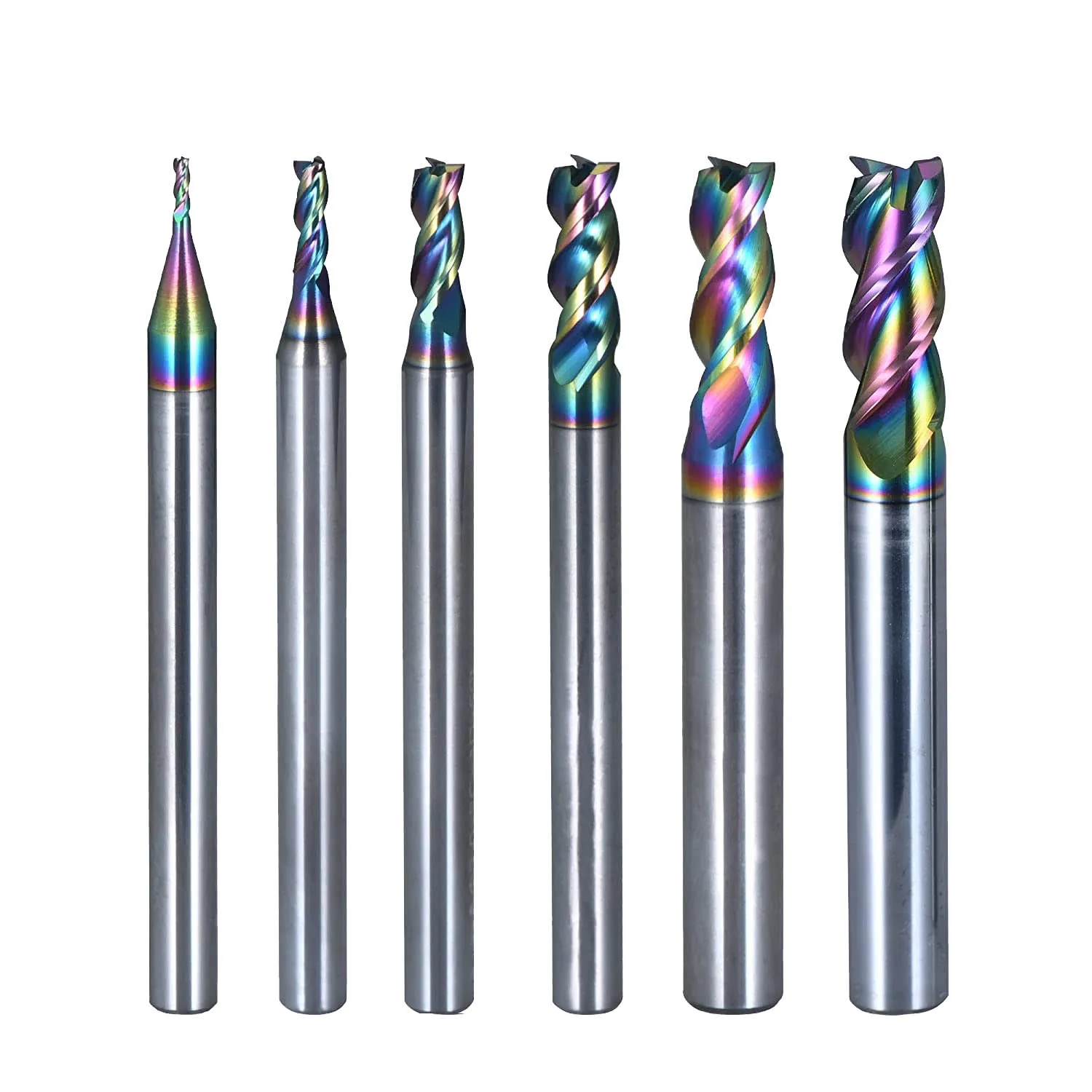 6 Piece Carbide End Mill Set Square Head 3 Flute End Mills for Aluminum Alloy, Coated HRC 55
6 Piece Carbide End Mill Set Square Head 3 Flute End Mills for Aluminum Alloy, Coated HRC 55