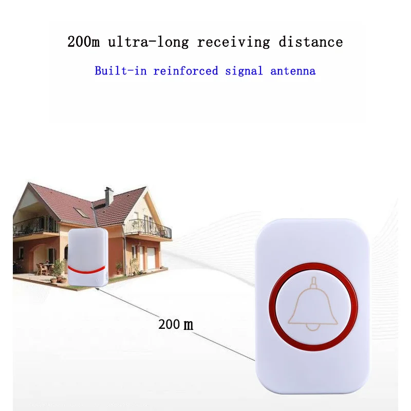 

DC Door Bell Built-in Reinforced Signal Antenna Outdoor Wireless Remote Colorful Flash Doorbell Elderly Pager Cold Resistance
