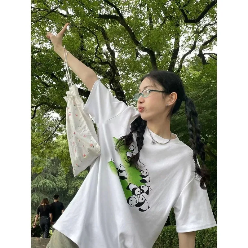 Hikigawa Summer Kawaii Cartoon Panda Print Loose T-shirts Casual O Neck Chic Fashion Tops Women Short Sleeve Roupas Femininas
Hikigawa Summer Kawaii Cartoon Panda Print Loose T-shirts Casual O Neck Chic Fashion Tops Women Short Sleeve Roupas Femininas