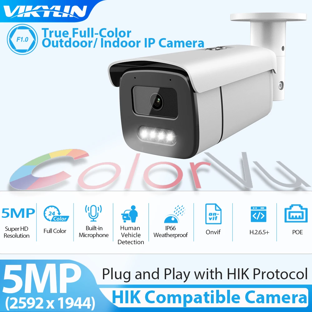 IP-камера видеонаблюдения Vikylin для Hikvision OEM 5 МП, наружная камера ColorVu POE Kamera IP Externa IR H.265 Plug Play с Hik NVR 
IP-камера видеонаблюдения Vikylin для Hikvision OEM 5 МП, наружная камера ColorVu POE Kamera IP Externa IR H.265 Plug Play с Hik NVR