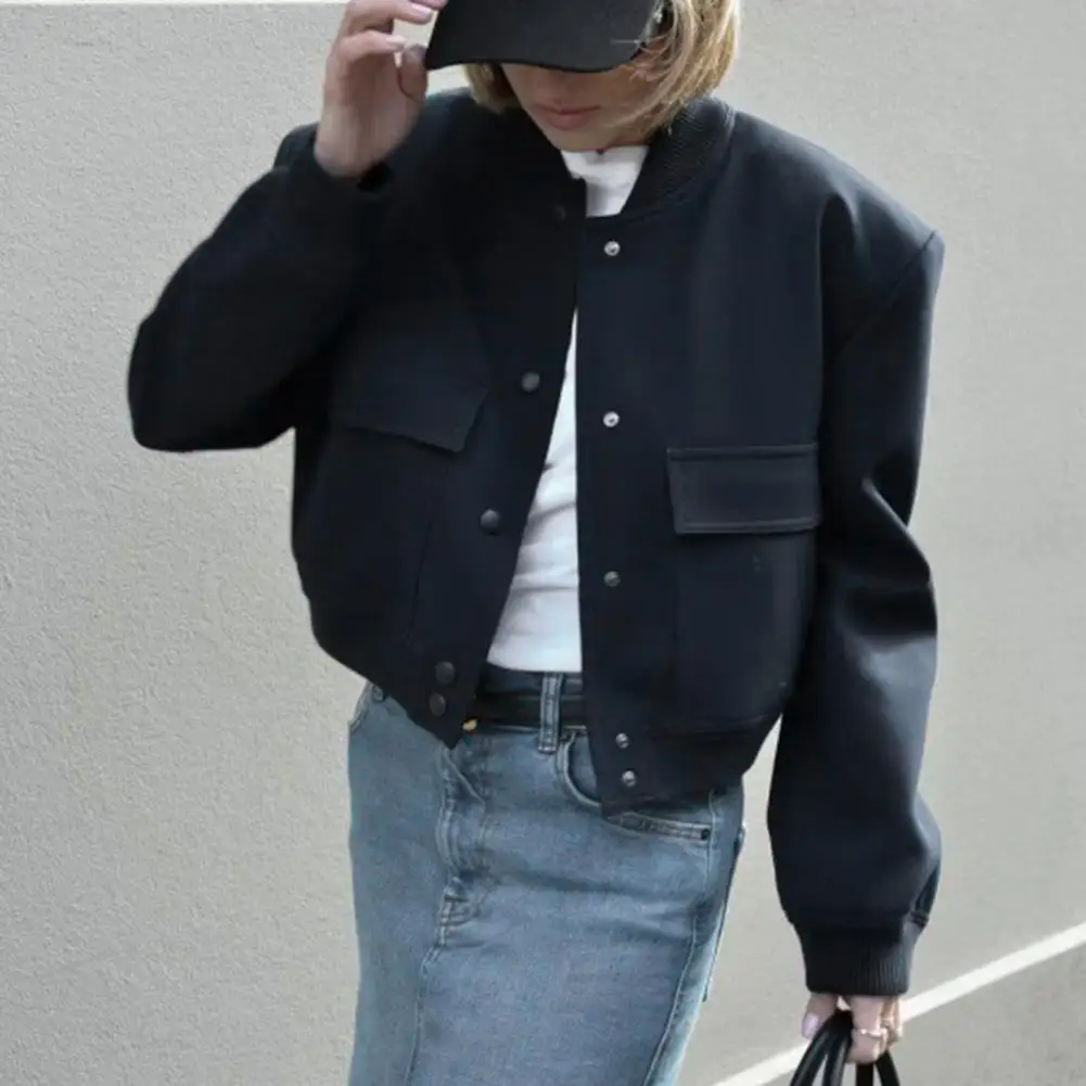 Women Bomber Jacket Stylish Women's Bomber Coat Stand Collar Button Closure Large Pockets Trendy Casual Jacket for Ladies Women 
Women Bomber Jacket Stylish Women's Bomber Coat Stand Collar Button Closure Large Pockets Trendy Casual Jacket for Ladies Women