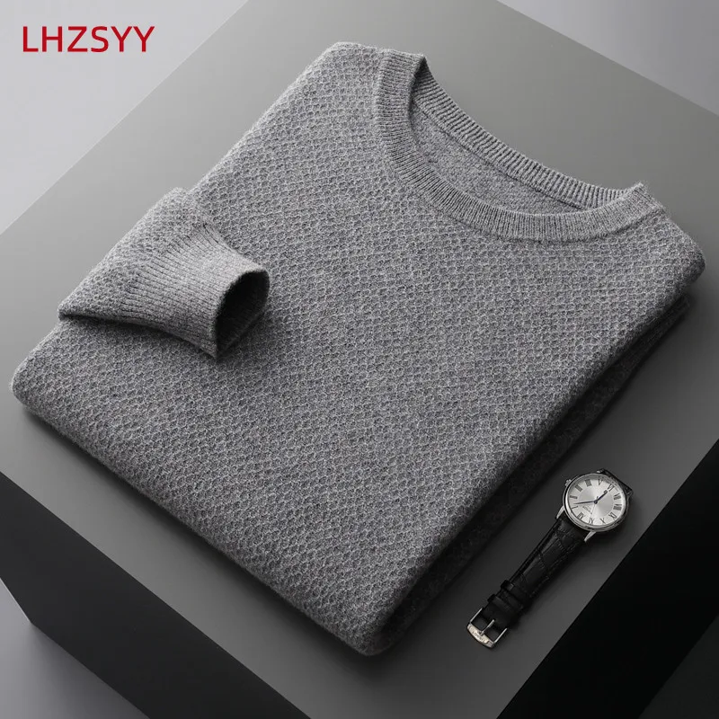 

LHZSYY Men's 100%Pure Wool Cashmere Sweater Autumn Winter New Youth Knit Pullovers Jacquard Large size Tops Warm Wild Base Shirt