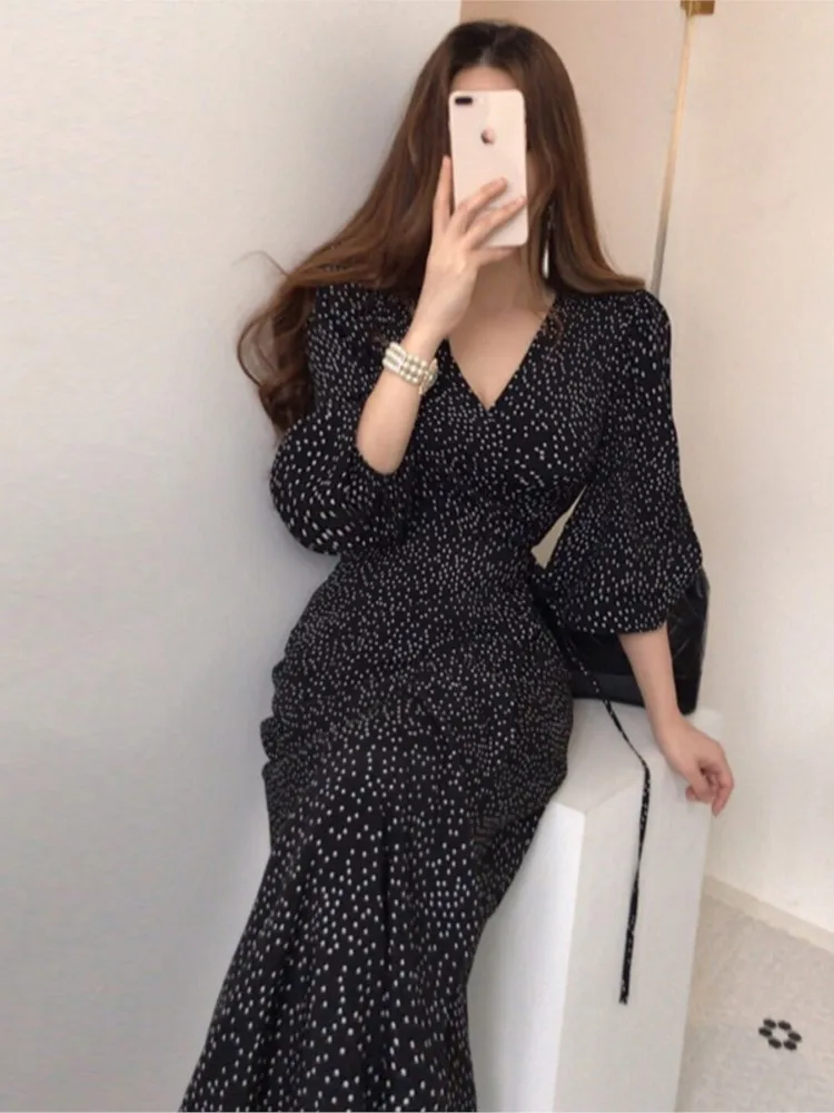 Sundress Elegant Spring Summer Commuter Black V-Neck Women's Dress Korean Clothing Vintage One Piece Bandage Dress Femme Robe
Sundress Elegant Spring Summer Commuter Black V-Neck Women's Dress Korean Clothing Vintage One Piece Bandage Dress Femme Robe