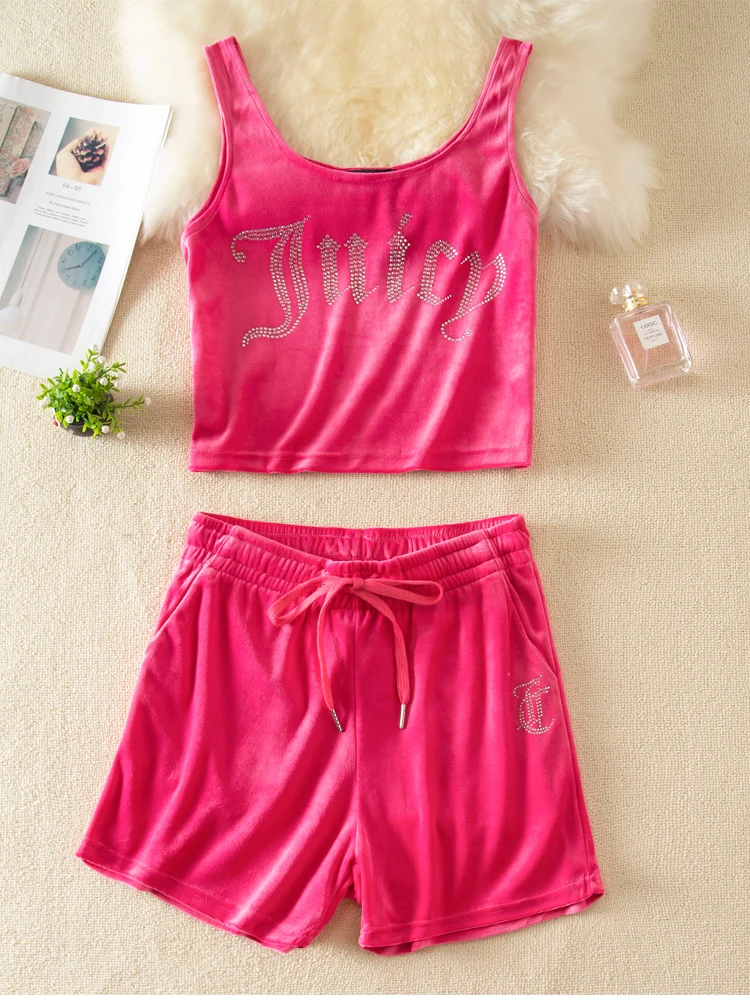 Velvet Crop Top and Shorts Set Summer Sweatsuit Juicy Sleeveless Tank Top and Drawstring Shorts Women Casual Two Piece Set
Velvet Crop Top and Shorts Set Summer Sweatsuit Juicy Sleeveless Tank Top and Drawstring Shorts Women Casual Two Piece Set