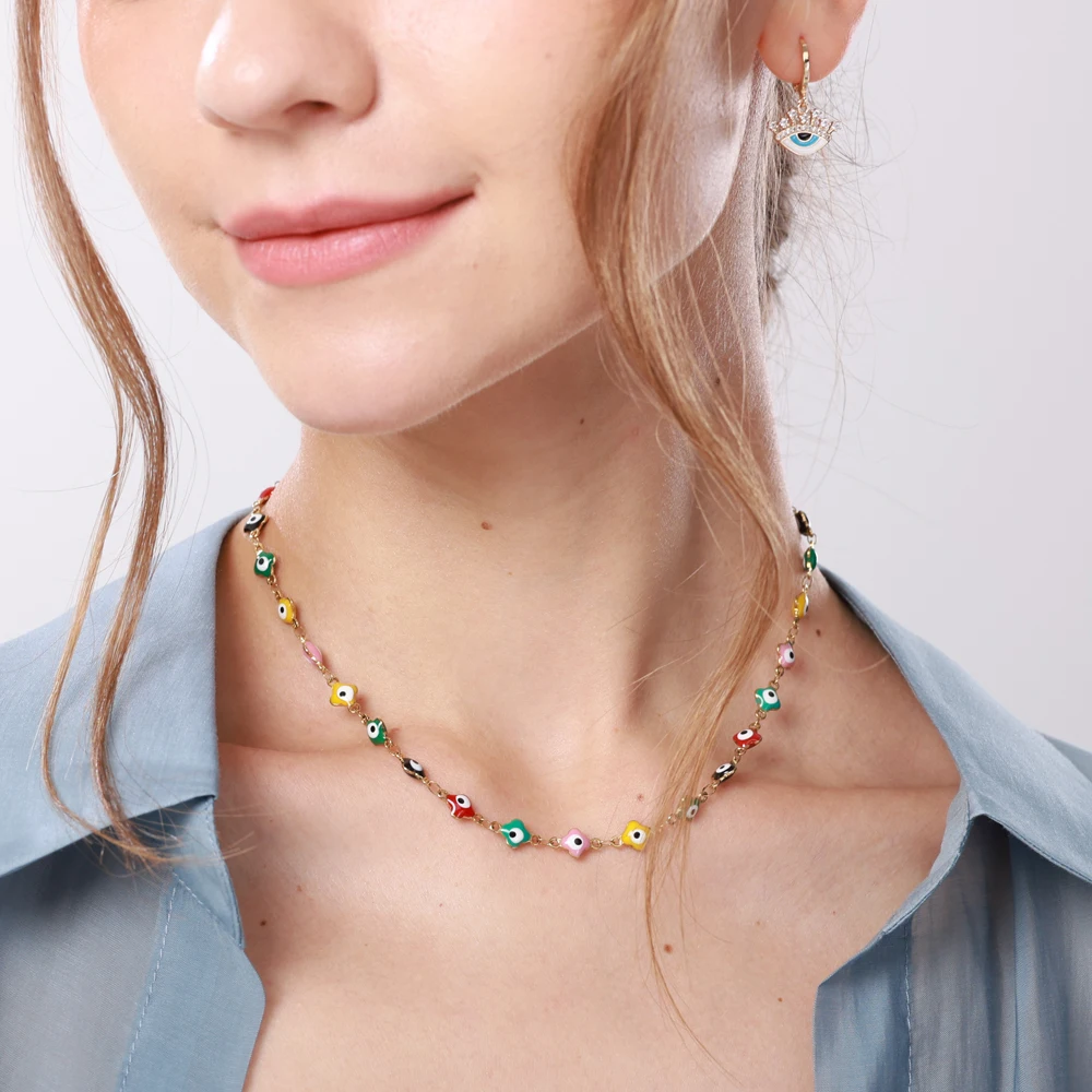Rainbow Enamel Evil Eye Necklace For Women Stainless Steel Turkish Eye Chain Choker Collar Necklace Goth Aesthetic Jewelry mujer
Rainbow Enamel Evil Eye Necklace For Women Stainless Steel Turkish Eye Chain Choker Collar Necklace Goth Aesthetic Jewelry mujer