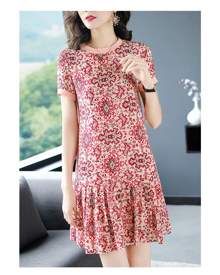 Women 2022 Summer New Floral Mulberry Silk Dress Female Casual Loose Clothes Mini Dresses Ladies Elegant Vestito P75 
Women 2022 Summer New Floral Mulberry Silk Dress Female Casual Loose Clothes Mini Dresses Ladies Elegant Vestito P75