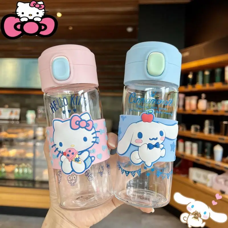

380Ml Hello Kittys Pompompurin Cartoon Water Bottle Kawaii My Melody Cinnamoroll Student Portable Children Glass Cup Gifts Toy