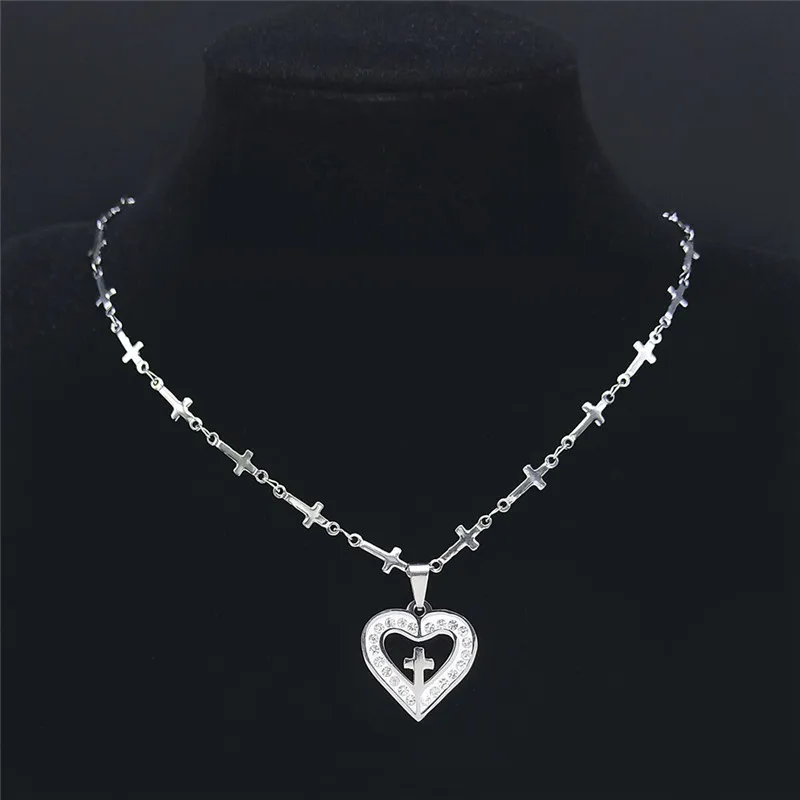 Stainless Steel Crystal Small Heart Cross Chain Necklaces Women Silver Color Necklace Chain Jewelry collares plata XHLYB219S08
Stainless Steel Crystal Small Heart Cross Chain Necklaces Women Silver Color Necklace Chain Jewelry collares plata XHLYB219S08
