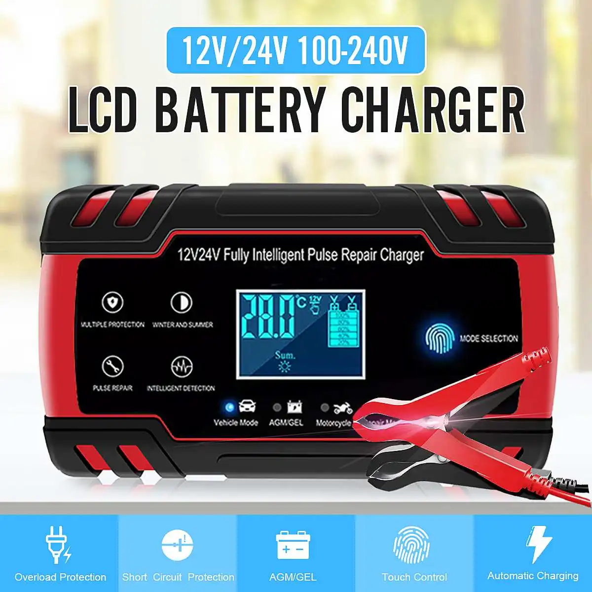 Car Battery Charger 12/24V 8A Touch Screen Pulse Repair LCD Battery Charger For Car Motorcycle Lead Acid Battery Agm Gel Wet
Car Battery Charger 12/24V 8A Touch Screen Pulse Repair LCD Battery Charger For Car Motorcycle Lead Acid Battery Agm Gel Wet