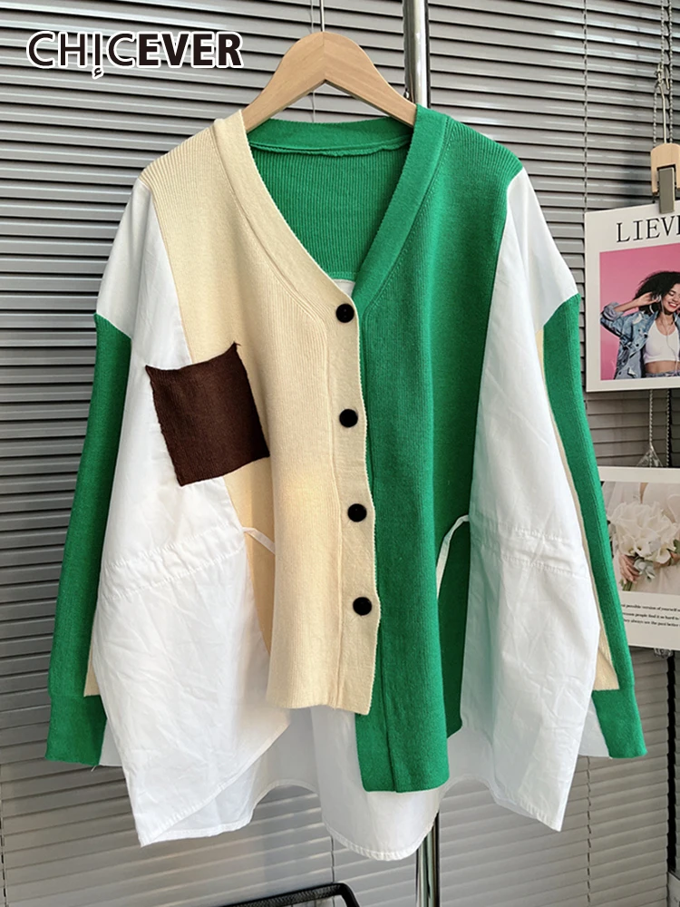 CHICEVER Colorblock Knitted Sweaters For Women V Neck Single Breasted Folds Loose Patchwork Drawstring Autumn Sweater Female New
CHICEVER Colorblock Knitted Sweaters For Women V Neck Single Breasted Folds Loose Patchwork Drawstring Autumn Sweater Female New